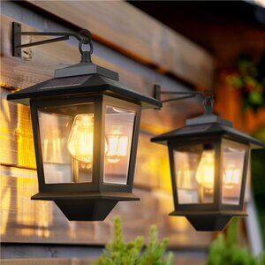 2 Pack Solar Wall Lanterns with Replaceable Bulb,Outdoor Hanging Lights